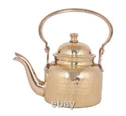 6 PCs Pure Brass Cup, Saucer and Tea Kettle Set with Serving Tray, Floral Design