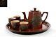 6 Pc Chinese Fujian Fuzhou Foochow Wood Lacquer Dragon Teapot Tea Cup Tray Set