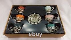 6 Pieces Colorful Stylish Coffee Cup Set 18 Pieces Espresso Turkish Porcelain