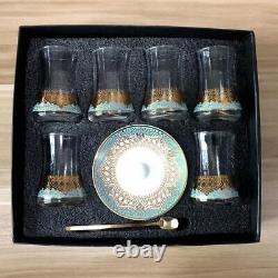 6 Sets Turkish Tea Glasses Cups Set Saucers With Spoon Coffee Cup Romantic Style