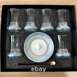 6 Sets Turkish Tea Glasses Cups Set Saucers With Spoon Coffee Cup Romantic Style