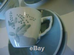 6 Vintage Royal Copenhagen Aluminia Faience Nils tea cup set with teapot