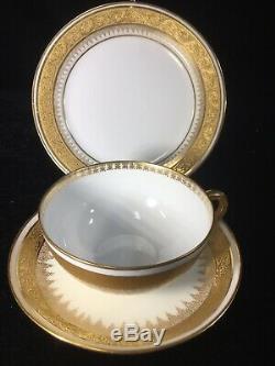 (6 sets) M. Redon Limoges/PL GOLD ENCRUSTED TRIOs (Teacup, Saucer, Bread Plate)