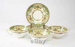 6pc Minton Tea Cup and Saucer set, Kenora Hand Painted with Raised Enamel