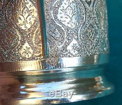 84 Silver Set Of 5 Tea Cup Holders Lion Stamp By Mozafarian- 517gr Middle East