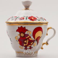 8.4 fl oz Imperial Porcelain Tea Cup and Saucer Lomonosov Porcelain Roosters