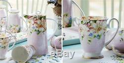 8 Pieces Vintage Floral English China Set Bone China Tea Kettle Tea Cups