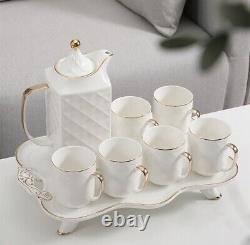 8pcs Ceramic Set Kettle Tea ware Porcelain Coffee Cup Home Kitchen Coffee Tray