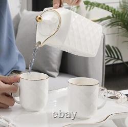 8pcs Ceramic Set Kettle Tea ware Porcelain Coffee Cup Home Kitchen Coffee Tray