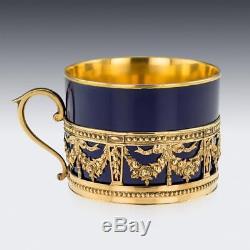 ANTIQUE 19thC FRENCH ODIOT SOLID SILVER-GILT TEA CUP SET, PARIS c. 1860