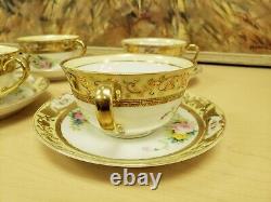 ANTIQUE Noritake M Japan Handpainted 22K Gold Tea Cup And Saucer Set For 6
