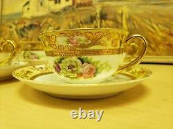 ANTIQUE Noritake M Japan Handpainted 22K Gold Tea Cup And Saucer Set For 6