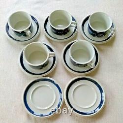 ARABIA FINLAND Ulla Procope Anemone Blue Demitasse Coffee Teacup Saucer Set of 5