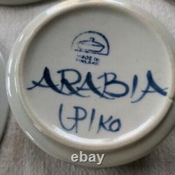 ARABIA FINLAND Ulla Procope Anemone Blue Demitasse Coffee Teacup Saucer Set of 5