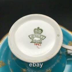 AYNSLEY FLEUR DE LYS TEAL / BLUE TEA CUP & SAUCER SET With PINK CABBAGE ROSE CS93