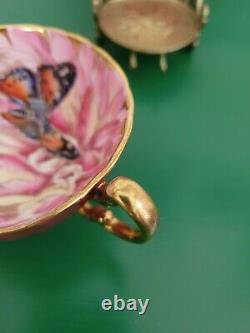 AYNSLEY Vintage Bone China Chrysanthemum Butterfly Gold Teacup & Saucer Set RARE