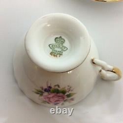 AYNSLEY Vintage Cabbage Rose Sage Green Tea Cup and Saucer Set