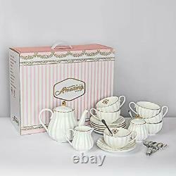 Amazingware Porcelain Tea Set Tea Cup and Saucer Set Service for 6 with 28