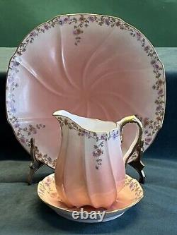 Antique 11 French MTR Limoges Blush Pink Floral 2 Trios With Plate Jug Bowl
