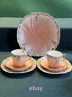 Antique 11 French MTR Limoges Blush Pink Floral 2 Trios With Plate Jug Bowl