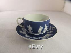 Antique 1875 Wedgwood Deep Blue And White Jasperware Tea Cup And Saucer Set