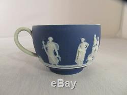 Antique 1875 Wedgwood Deep Blue And White Jasperware Tea Cup And Saucer Set