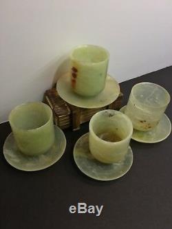 Antique 18th 19th Century Celadon Nephrite Jade Tea Cup & Saucer 8 Pc. Set