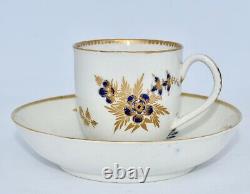 Antique 18th Century DR WALL Worcester Tea Cup & Saucer Set Flowers w Gilt