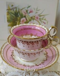 Antique 19th Century Minton Pink & Gold Gadroon Tea Cup & Saucer True Trio Set
