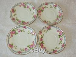 Antique 34 Pc Set Jean Pouyat J. P. Limoges France Roses Gold Plates Tea Cups