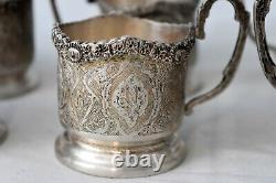 Antique 6 Hand Engraved Silver Tea Cup Holders Set
