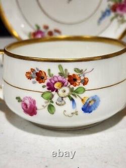 Antique Ambrosius Lamm Dresden Floral Gold Tea Cup/ Bullion Set 2 Handle