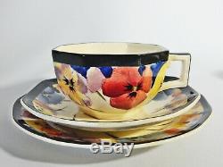 Antique Art Deco Royal Doulton Pansy D4049 Trio Cup Saucer Plate Set Teacup