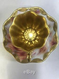 Antique COALPORT Tea Cup & Saucer Set-Pink Marmol Look & Gold England AD 1750