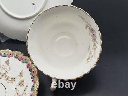 Antique China Tea Set 19th Century Floral Cup And Saucer Trios Cake Plates