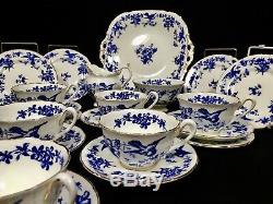 Antique Coalport China Tea Set For 6 People / Blue & White / Trio's Cup & Saucer