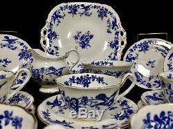 Antique Coalport China Tea Set For 6 People / Blue & White / Trio's Cup & Saucer