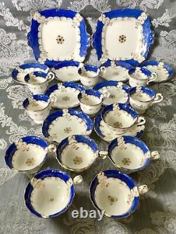 Antique Coalport Tea Cups True Trios Cake Plates Celeste Blue Gold Tea Set X22