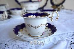 Antique Cobalt Blue & Gold Tea Cup and Saucer Set Hand Painted Floral Plates