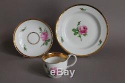 Antique Coffee Tea Cup Saucer Plate Set 1st Meissen Red Pink Rose 1924C