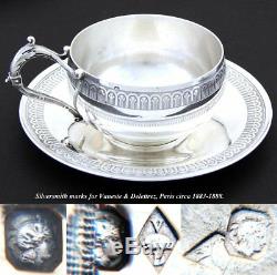 Antique French Sterling Silver Tea Cup & Saucer Set, Large, Palmettes, Acanthus