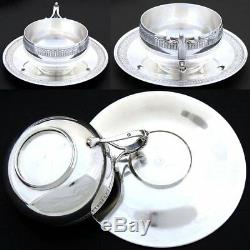 Antique French Sterling Silver Tea Cup & Saucer Set, Large, Palmettes, Acanthus