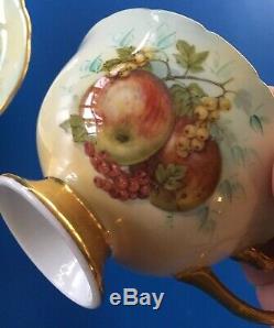 Antique Fruit & Gold Painted Tea Cup & Saucer set Signed D. Millington Hammersley