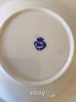 Antique H&S Hilditch & Sons Tea Cup & Saucer Set Eskimo Blue & White 1822-1830