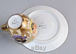 Antique Hallmarked DONATH Demitasse Tea Cup & Saucer Set Floral Gold