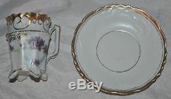Antique IPF Purple Flower Porcelain TEA & SERVING SET Germany ONLY 4 TEA CUPS