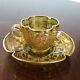 Antique Moser Enamel Glass Gilt Demitasse teacup tea cup & saucer set Green Gold