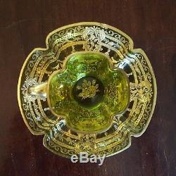 Antique Moser Enamel Glass Gilt Demitasse teacup tea cup & saucer set Green Gold