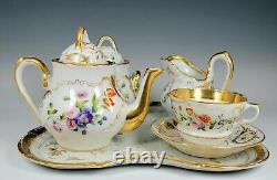Antique Old Paris Porcelain Service For One Coffee Tea Set Pot Tray Cup Saucer