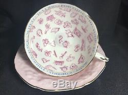 Antique Paragon FORTUNE TELLING Teacup and Saucer Set in PINK c. 1935